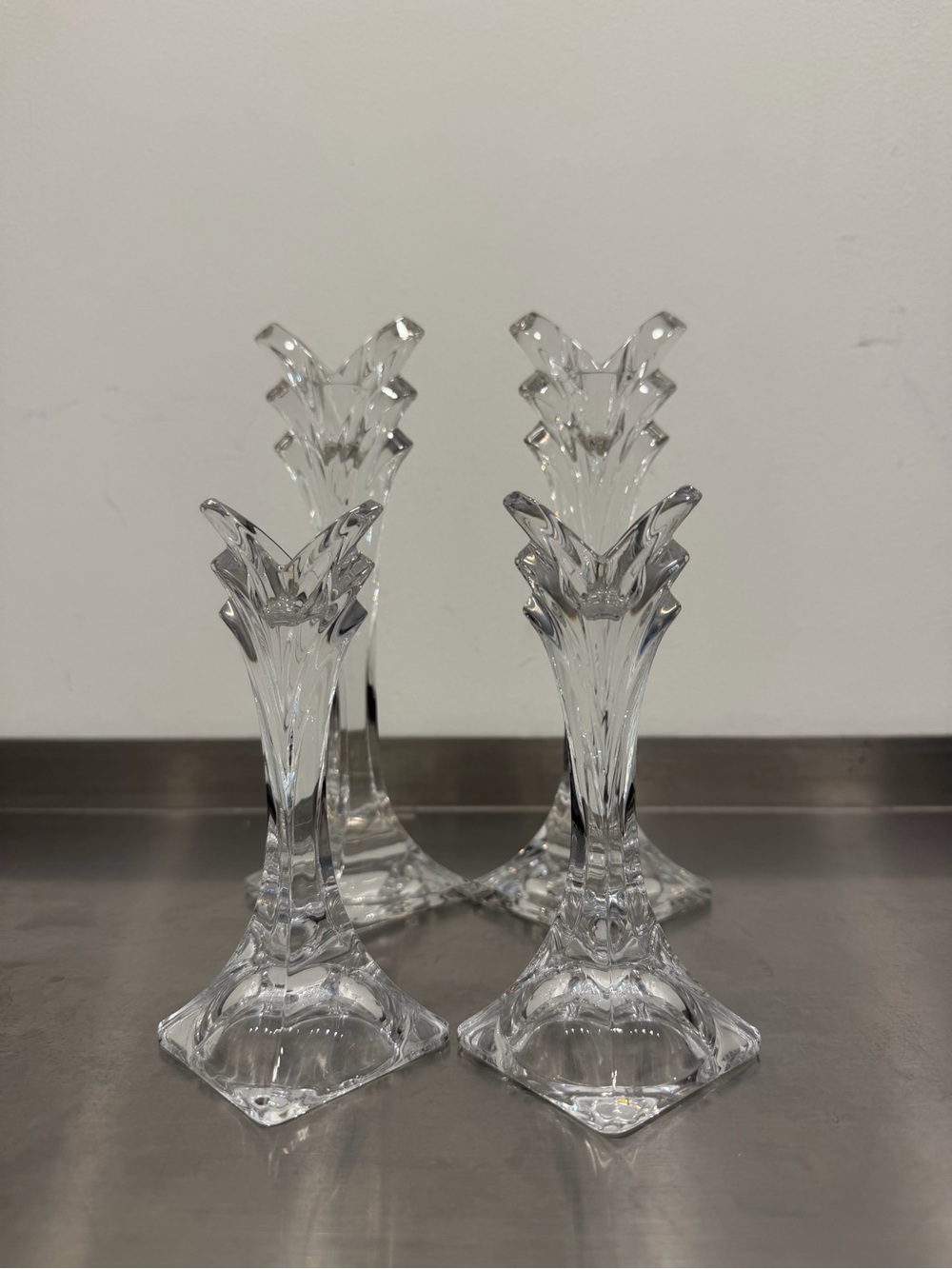 Mikasa Deco Crystal Candlestick Holders Set of 4 Clear Art Deco